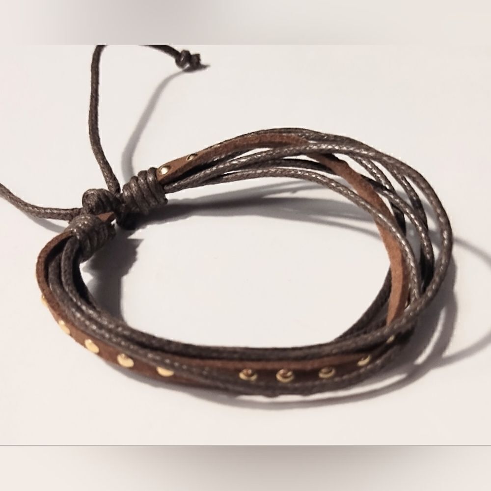 Men's bracelet leather braided layered‎ brown new d37